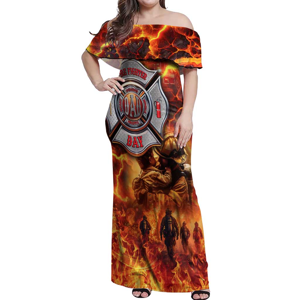 Firefighter Fathers Day Off Shoulder Maxi Dress Dad By Name - Firefighter By Heart