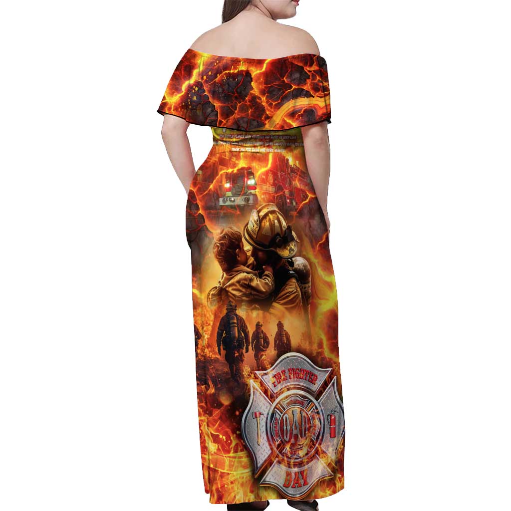 Firefighter Fathers Day Off Shoulder Maxi Dress Dad By Name - Firefighter By Heart