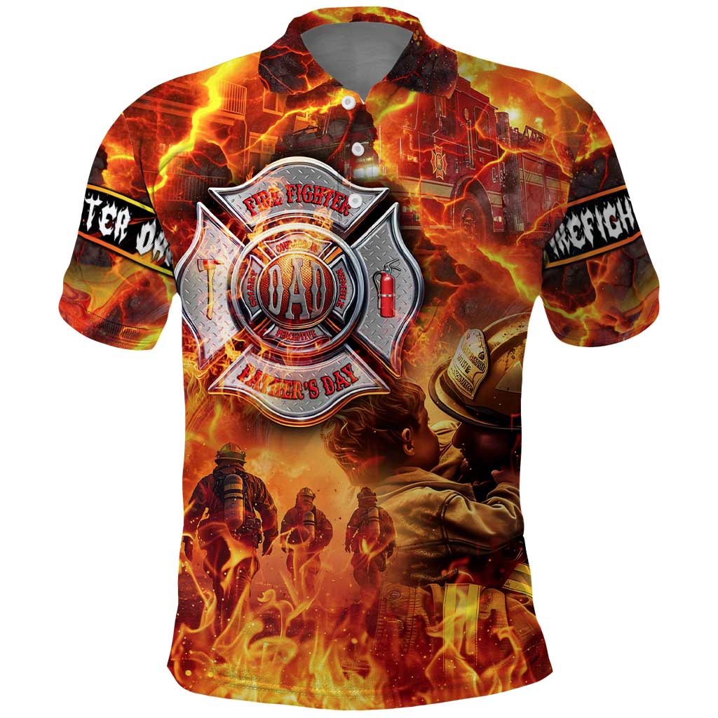 Firefighter Fathers Day Polo Shirt Dad By Name - Firefighter By Heart