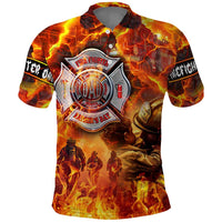 Firefighter Fathers Day Polo Shirt Dad By Name - Firefighter By Heart