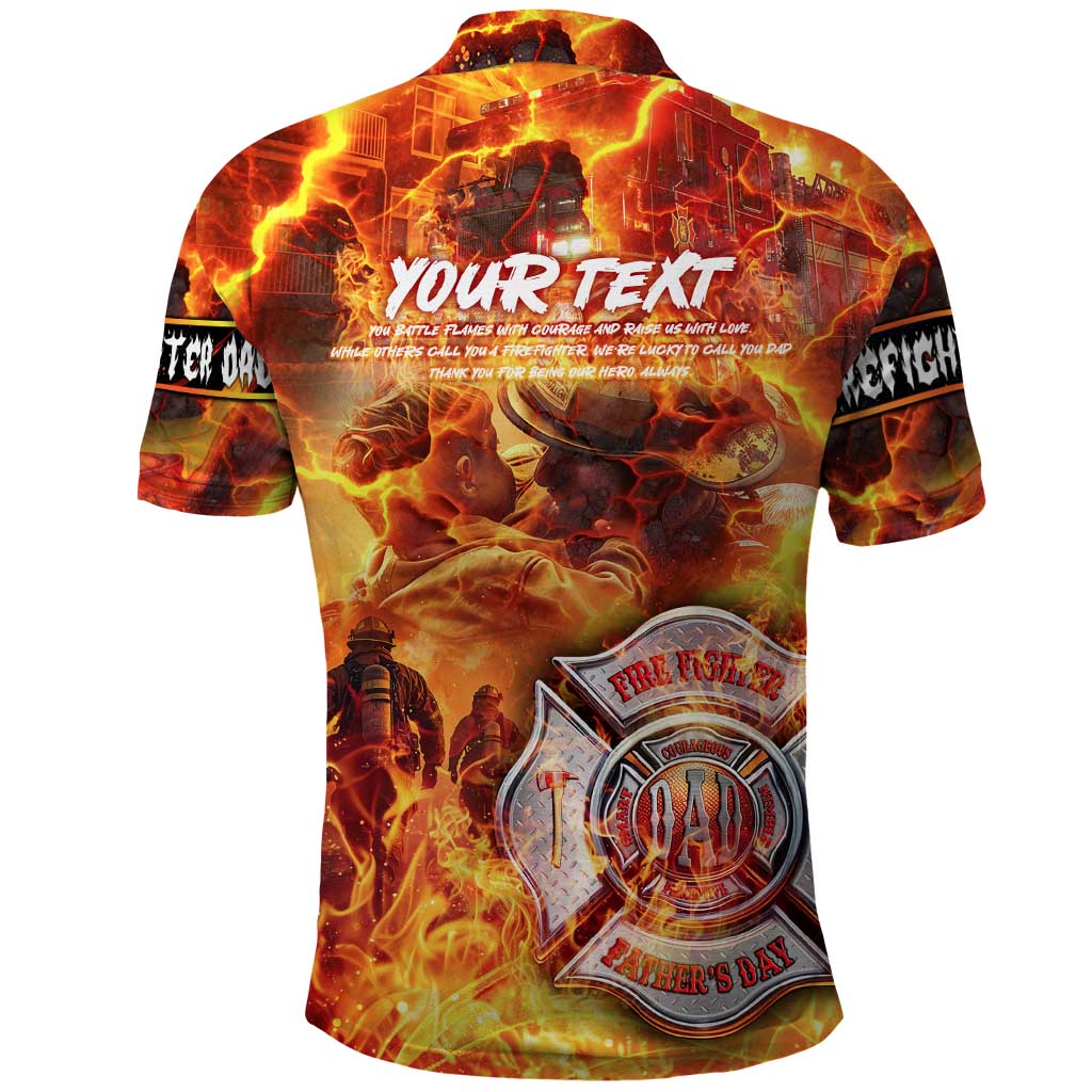 Firefighter Fathers Day Polo Shirt Dad By Name - Firefighter By Heart
