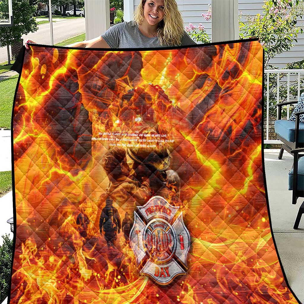 Firefighter Fathers Day Quilt Dad By Name - Firefighter By Heart