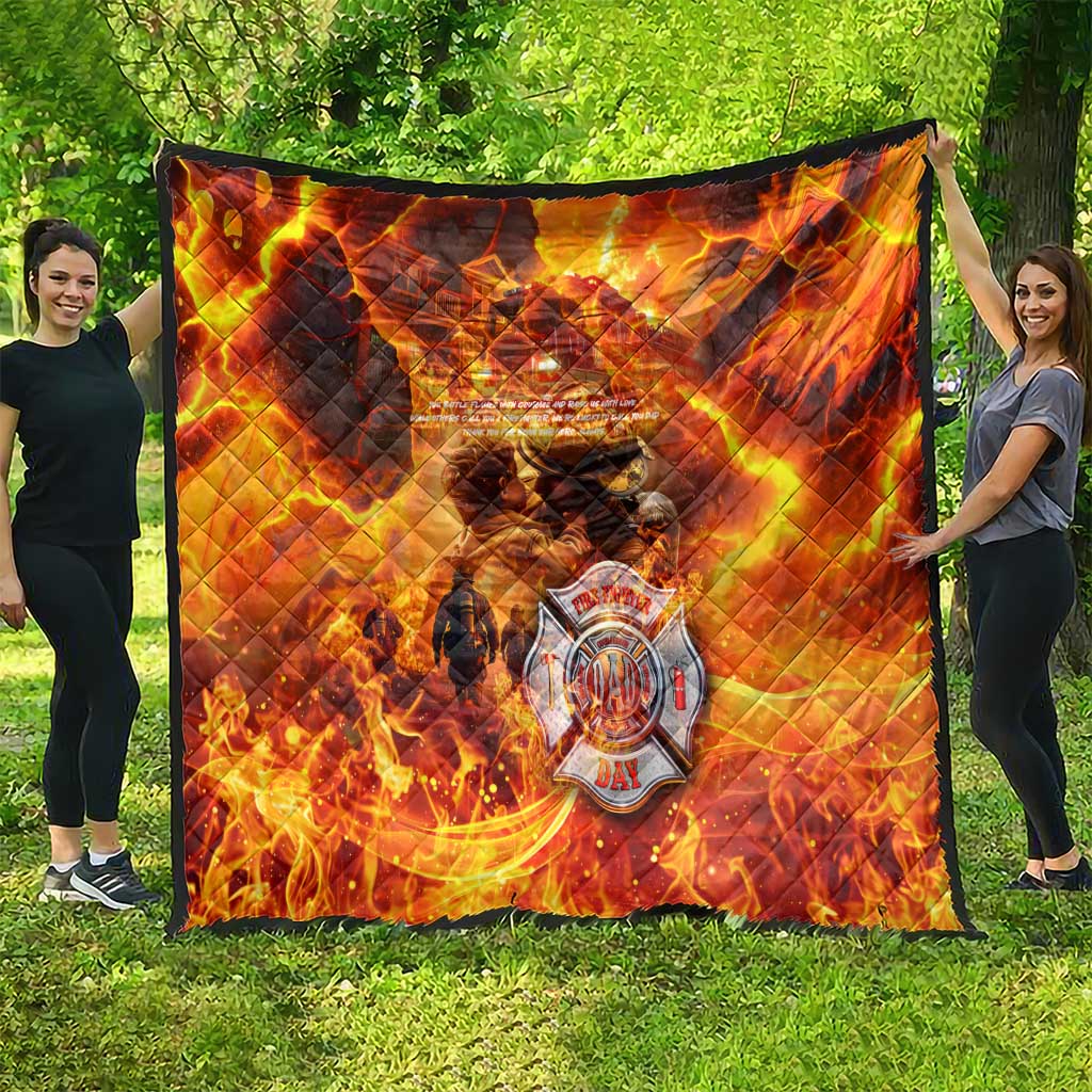 Firefighter Fathers Day Quilt Dad By Name - Firefighter By Heart