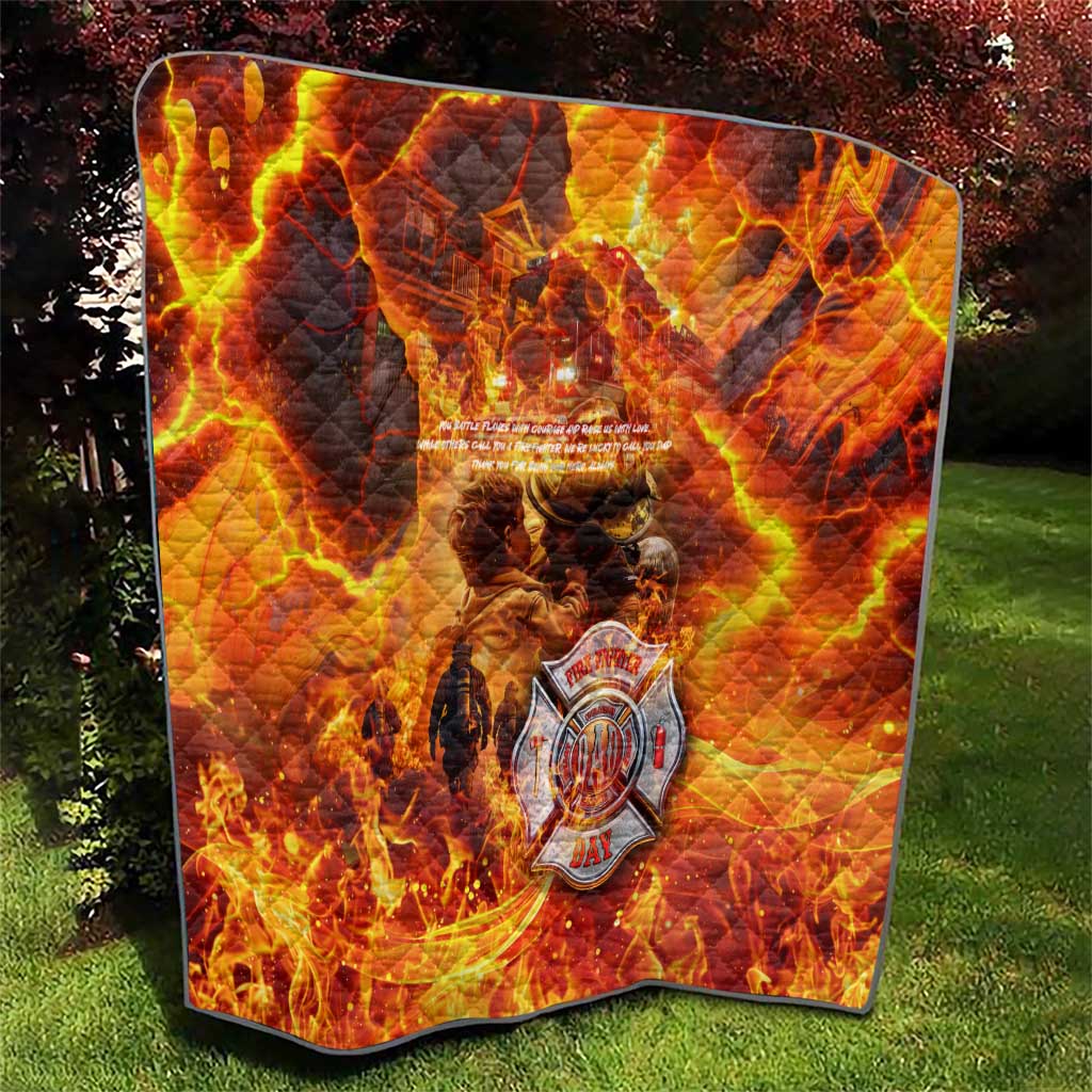 Firefighter Fathers Day Quilt Dad By Name - Firefighter By Heart