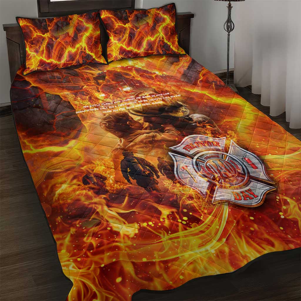 Firefighter Fathers Day Quilt Bed Set Dad By Name - Firefighter By Heart