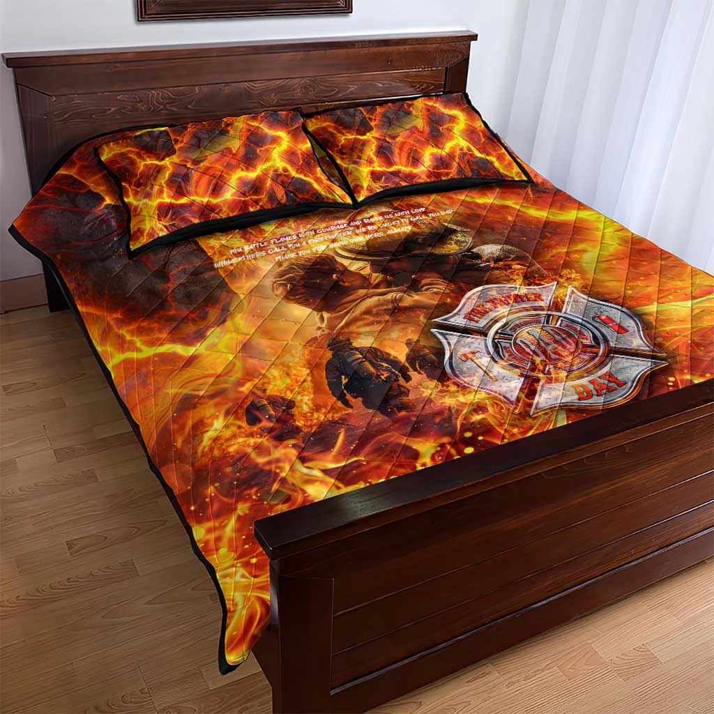 Firefighter Fathers Day Quilt Bed Set Dad By Name - Firefighter By Heart