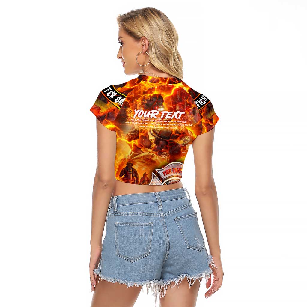 Firefighter Fathers Day Raglan Cropped T Shirt Dad By Name - Firefighter By Heart