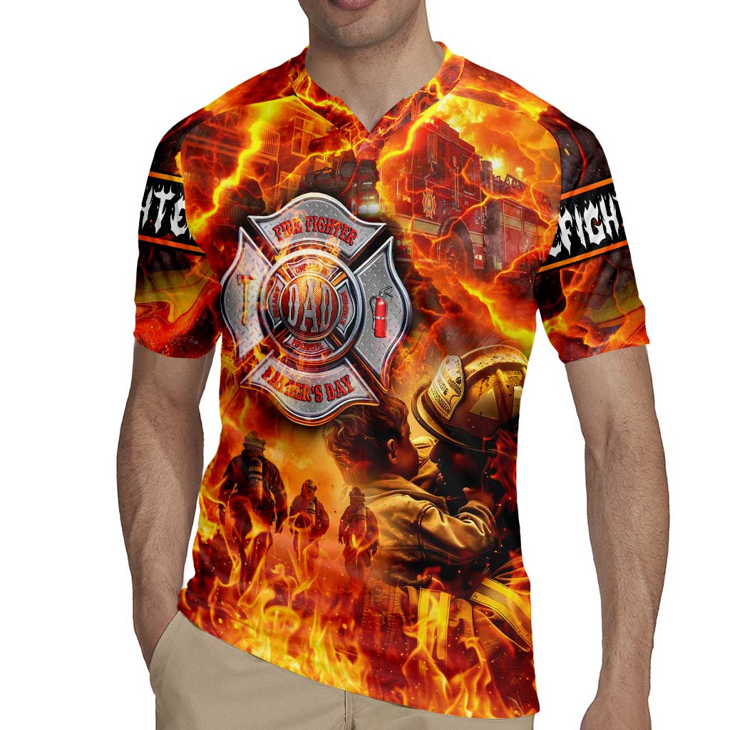 Firefighter Fathers Day Rugby Jersey Dad By Name - Firefighter By Heart