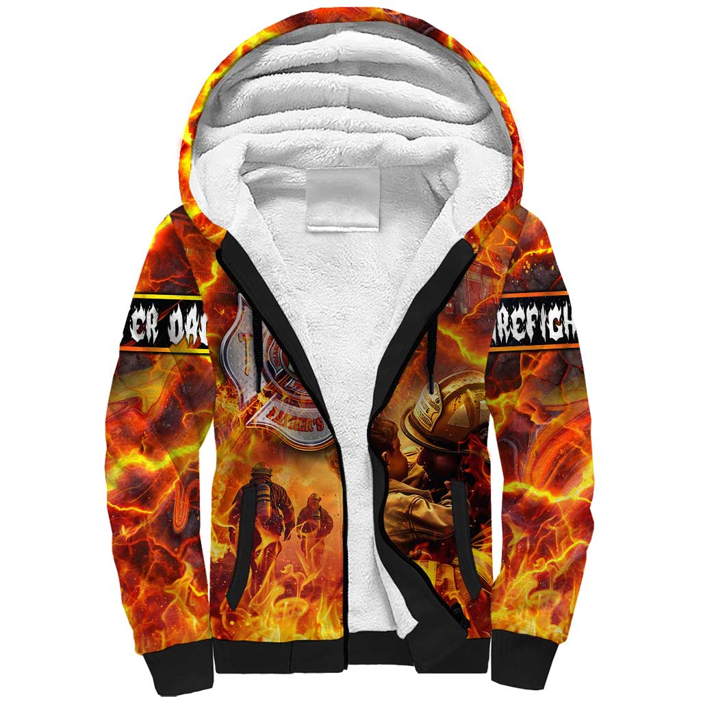 Firefighter Fathers Day Sherpa Hoodie Dad By Name - Firefighter By Heart