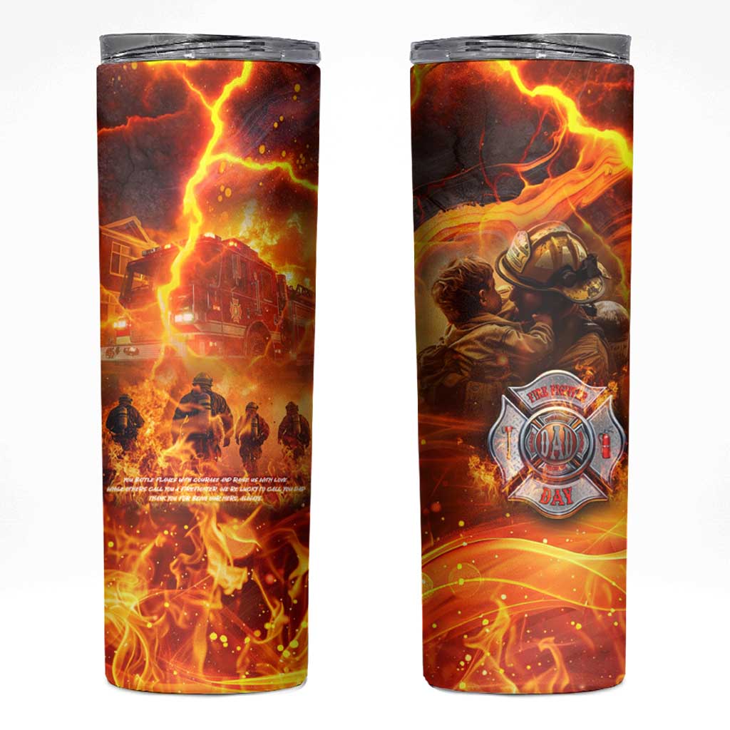 Firefighter Fathers Day Skinny Tumbler Dad By Name - Firefighter By Heart