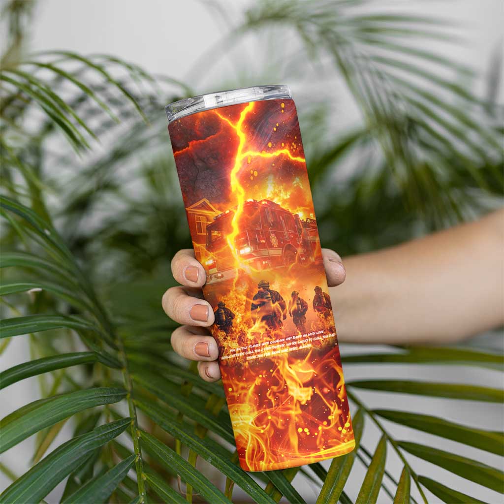 Firefighter Fathers Day Skinny Tumbler Dad By Name - Firefighter By Heart