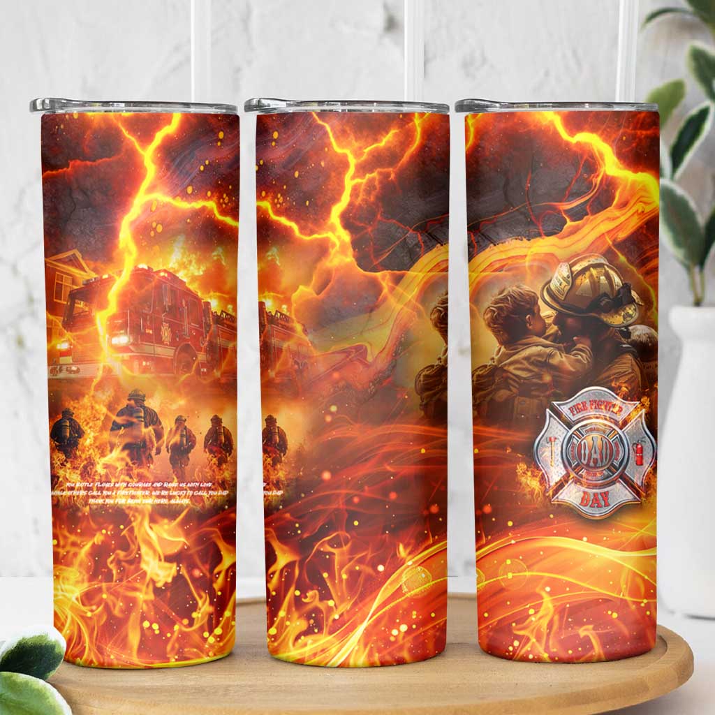 Firefighter Fathers Day Skinny Tumbler Dad By Name - Firefighter By Heart