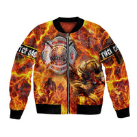 Firefighter Fathers Day Sleeve Zip Bomber Jacket Dad By Name - Firefighter By Heart