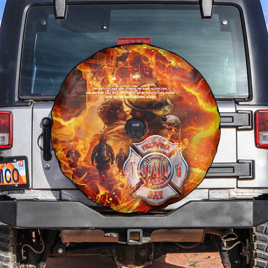 Firefighter Fathers Day Spare Tire Cover Dad By Name - Firefighter By Heart