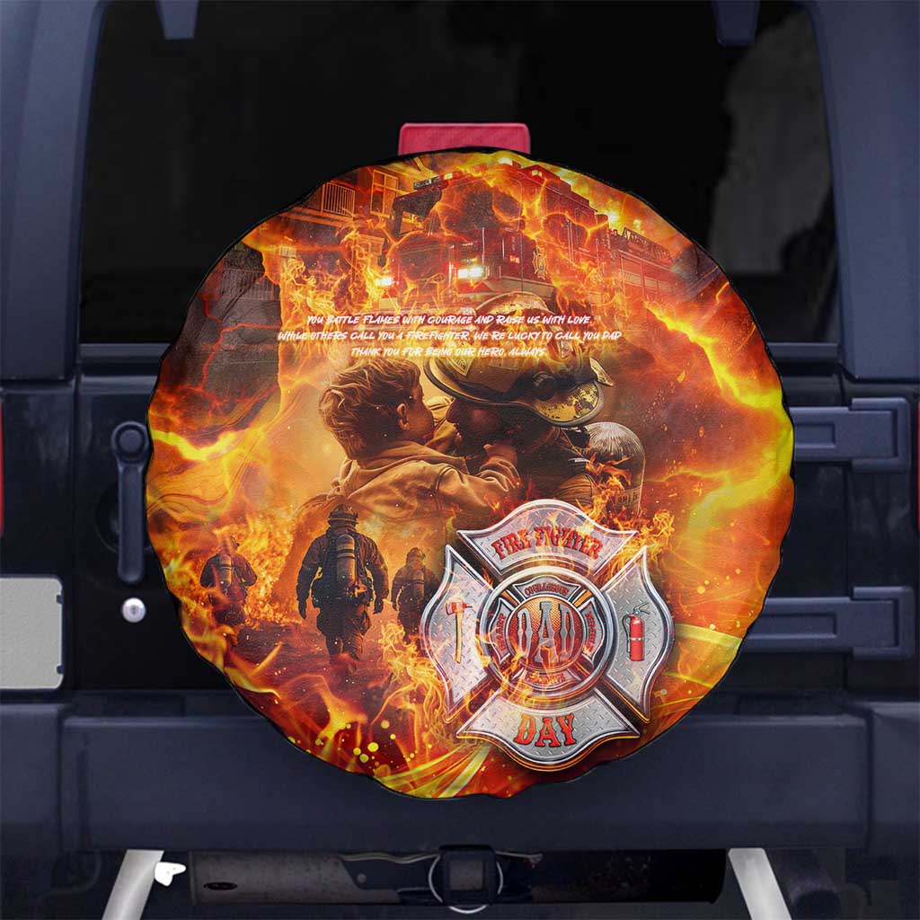 Firefighter Fathers Day Spare Tire Cover Dad By Name - Firefighter By Heart