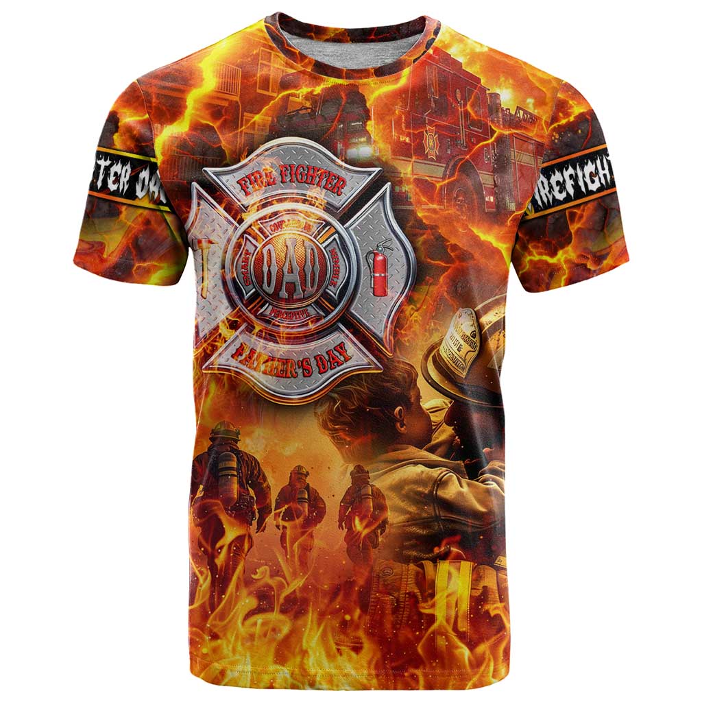 Firefighter Fathers Day T Shirt Dad By Name - Firefighter By Heart