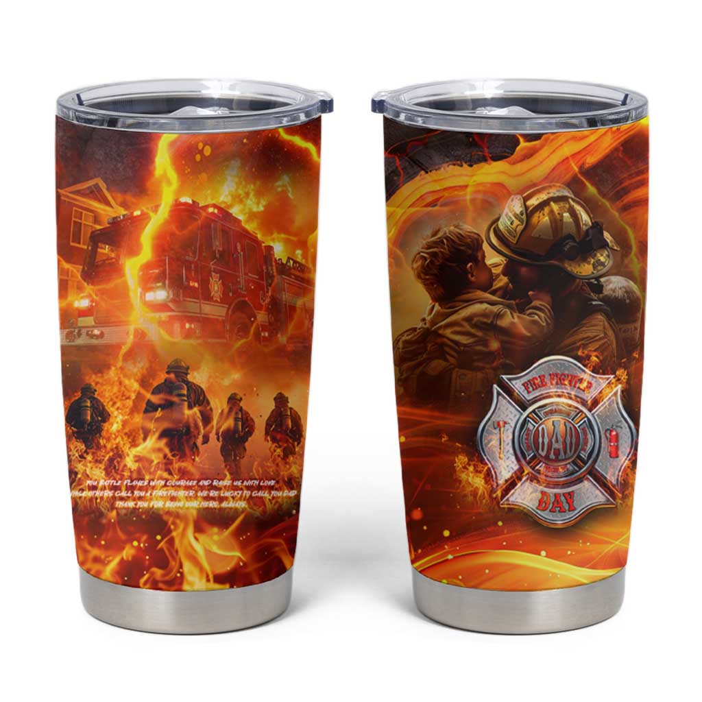 Firefighter Fathers Day Tumbler Cup Dad By Name - Firefighter By Heart