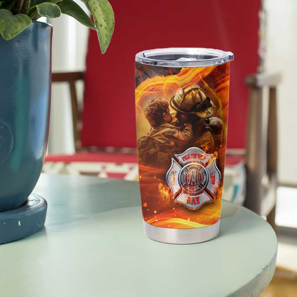 Firefighter Fathers Day Tumbler Cup Dad By Name - Firefighter By Heart