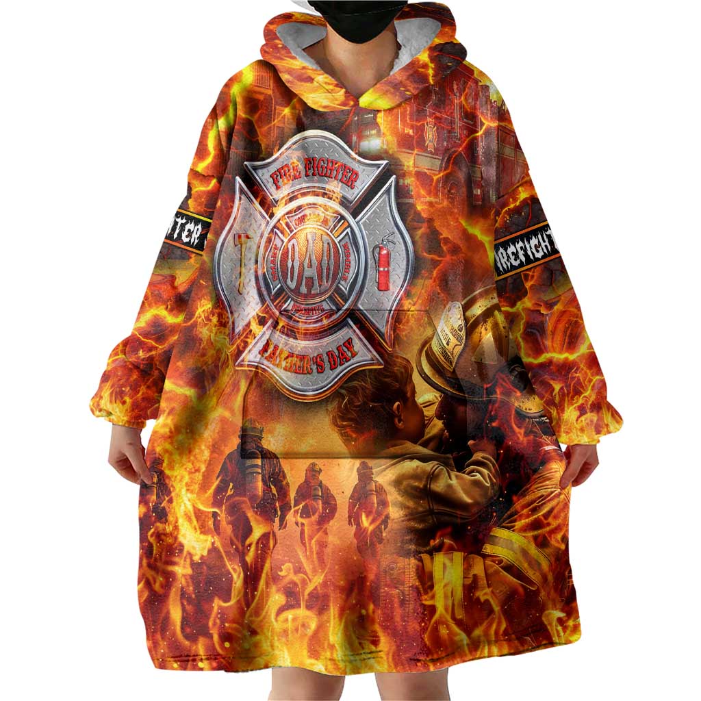 Firefighter Fathers Day Wearable Blanket Hoodie Dad By Name - Firefighter By Heart