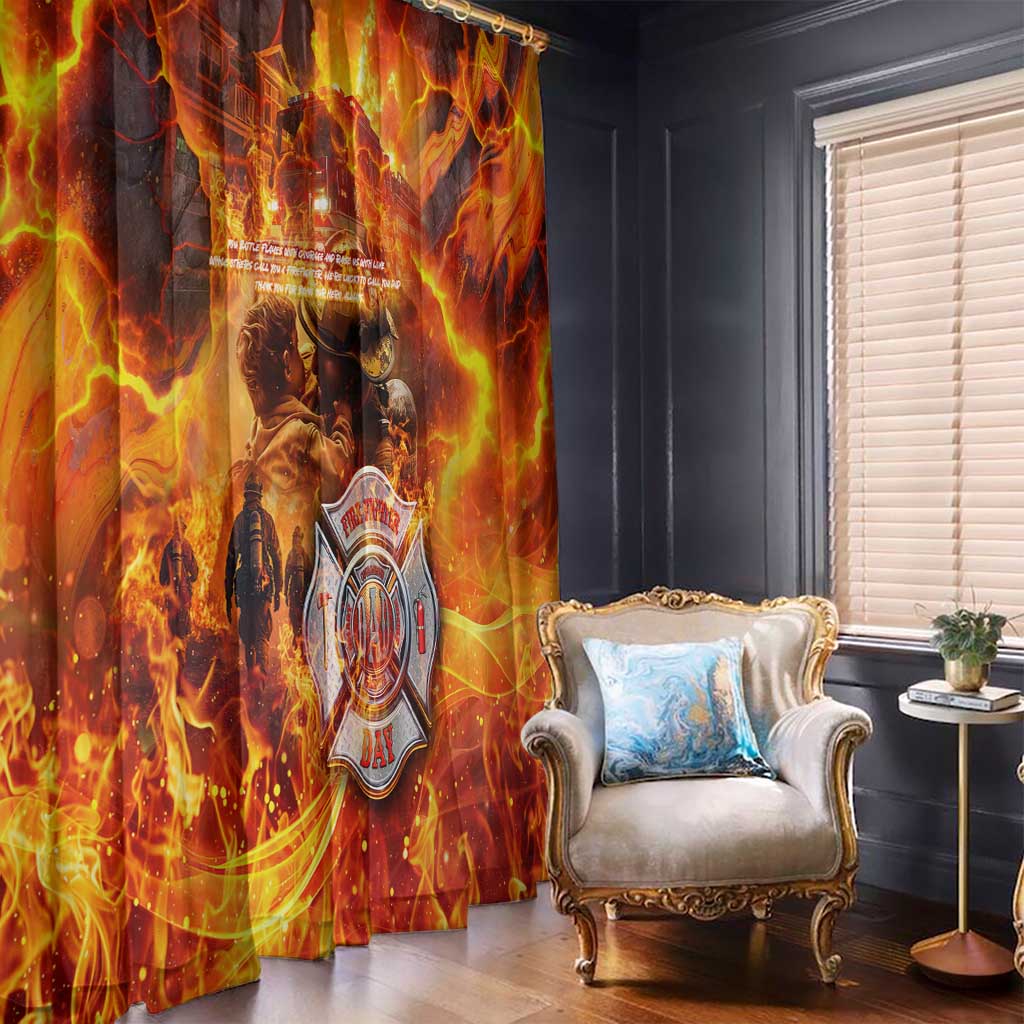 Firefighter Fathers Day Window Curtain Dad By Name - Firefighter By Heart