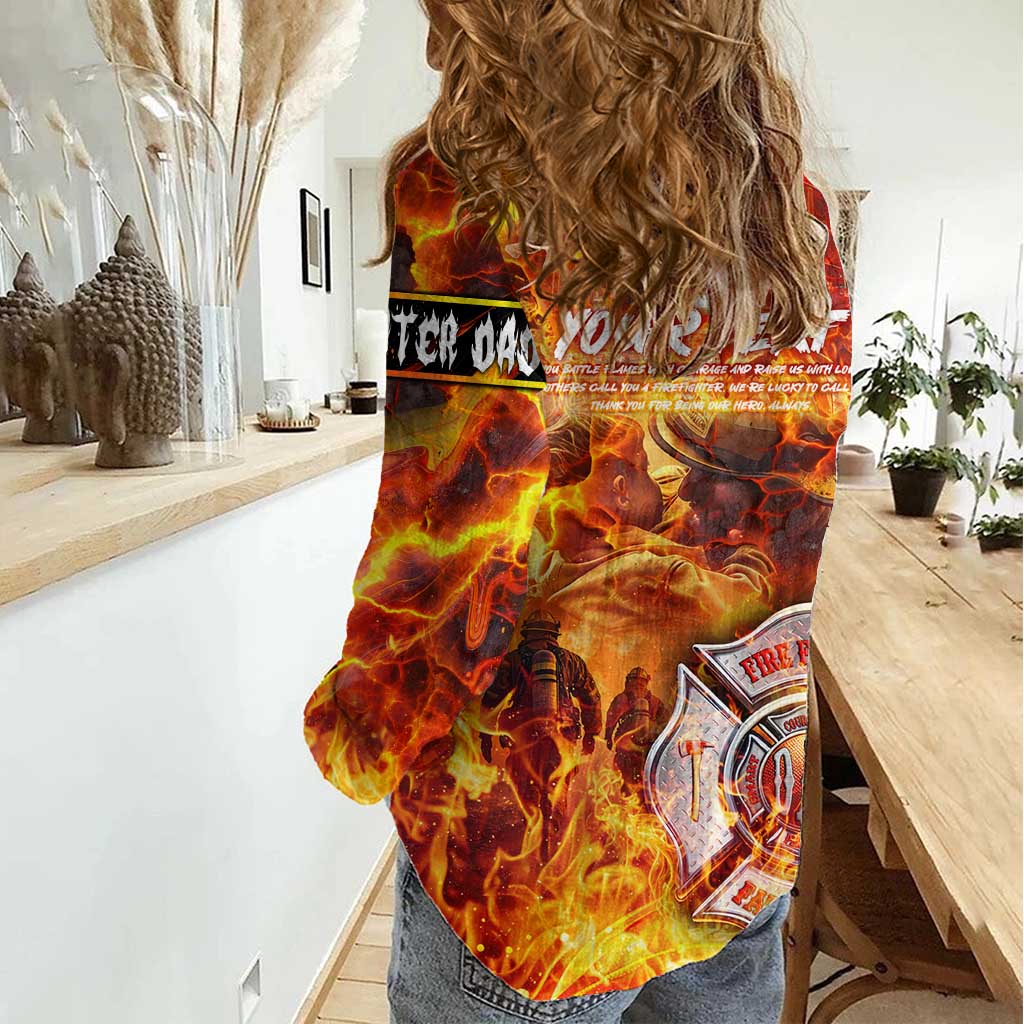 Firefighter Fathers Day Women Casual Shirt Dad By Name - Firefighter By Heart