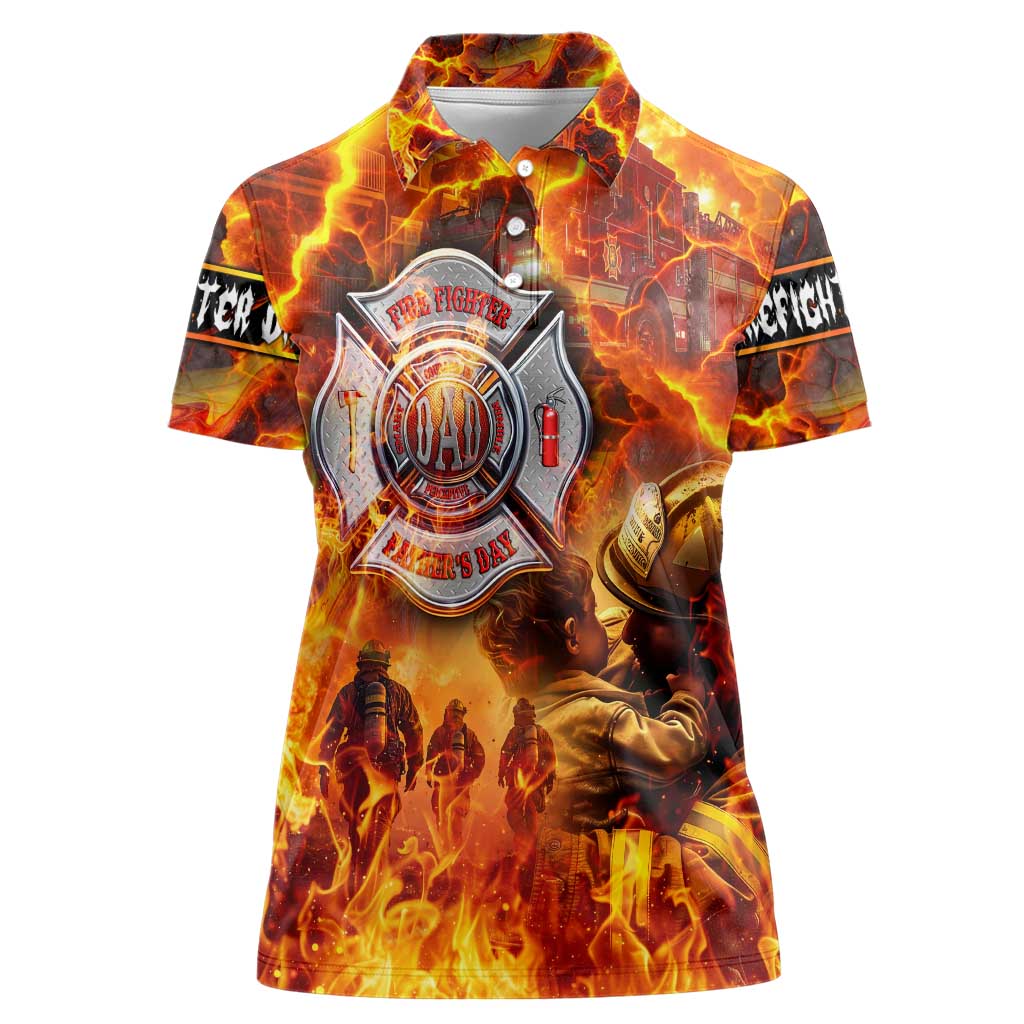 Firefighter Fathers Day Women Polo Shirt Dad By Name - Firefighter By Heart