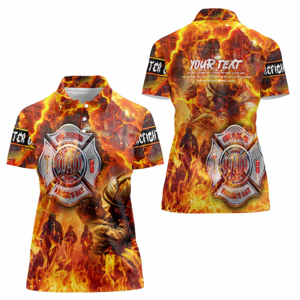 Firefighter Fathers Day Women Polo Shirt Dad By Name - Firefighter By Heart