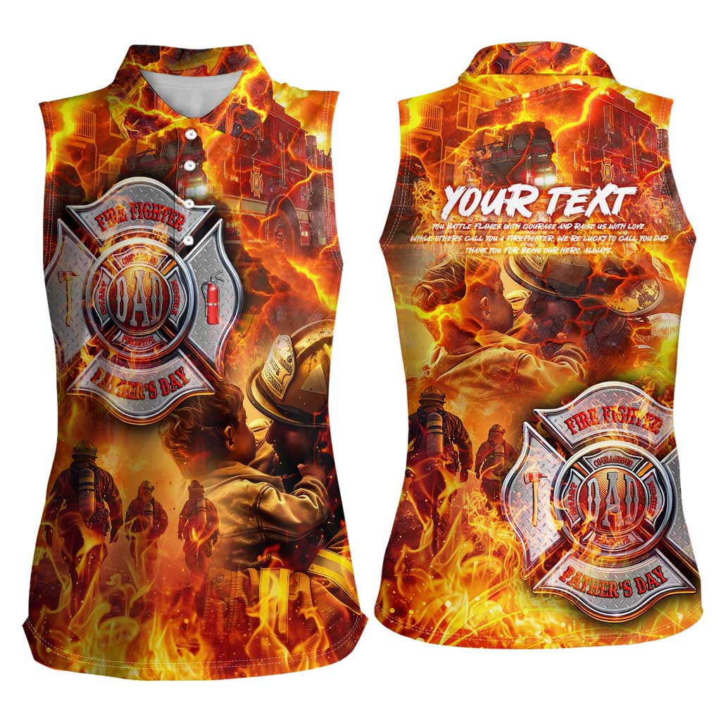 Firefighter Fathers Day Women Sleeveless Polo Shirt Dad By Name - Firefighter By Heart
