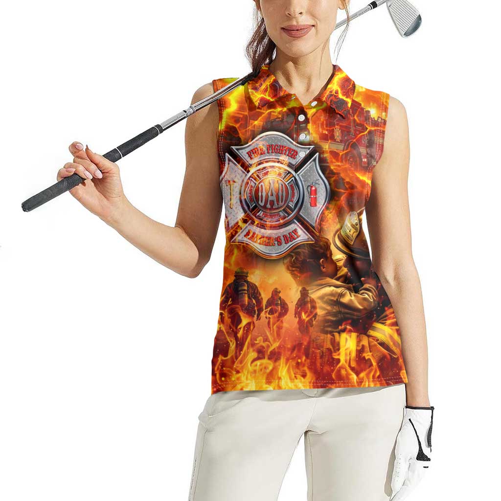 Firefighter Fathers Day Women Sleeveless Polo Shirt Dad By Name - Firefighter By Heart