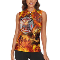 Firefighter Fathers Day Women Sleeveless Polo Shirt Dad By Name - Firefighter By Heart