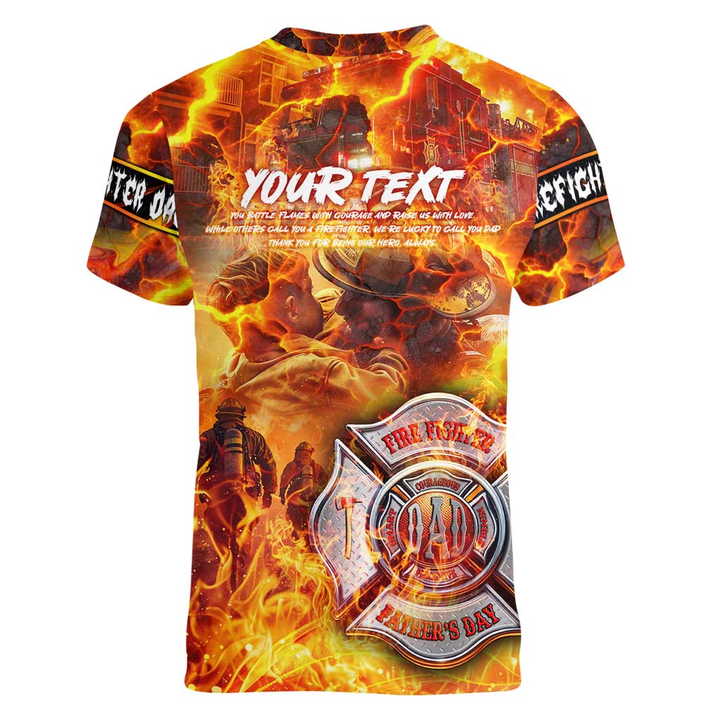 Firefighter Fathers Day Women V-Neck T-Shirt Dad By Name - Firefighter By Heart