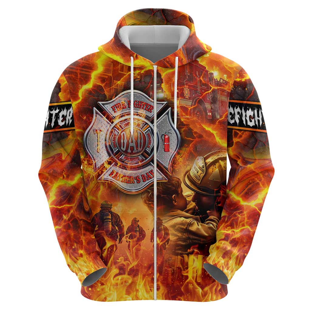 Firefighter Fathers Day Zip Hoodie Dad By Name - Firefighter By Heart
