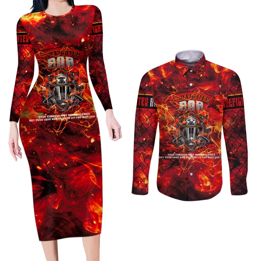 Firefighter Dad Couples Matching Long Sleeve Bodycon Dress and Long Sleeve Button Shirt a Hero in the Flames - a Light in Our Lives