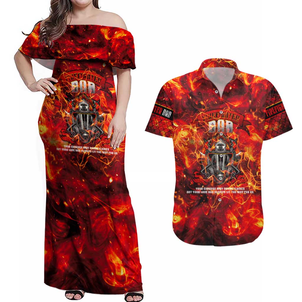 Firefighter Dad Couples Matching Off Shoulder Maxi Dress and Hawaiian Shirt a Hero in the Flames - a Light in Our Lives