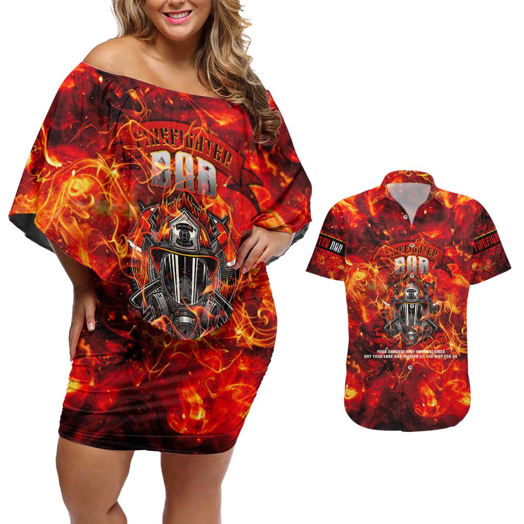 Firefighter Dad Couples Matching Off Shoulder Short Dress and Hawaiian Shirt a Hero in the Flames - a Light in Our Lives