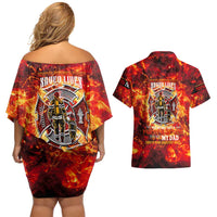 Firefighter Dad Couples Matching Off Shoulder Short Dress and Hawaiian Shirt a Hero in the Flames - a Light in Our Lives