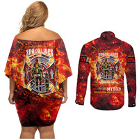 Firefighter Dad Couples Matching Off Shoulder Short Dress and Long Sleeve Button Shirt a Hero in the Flames - a Light in Our Lives