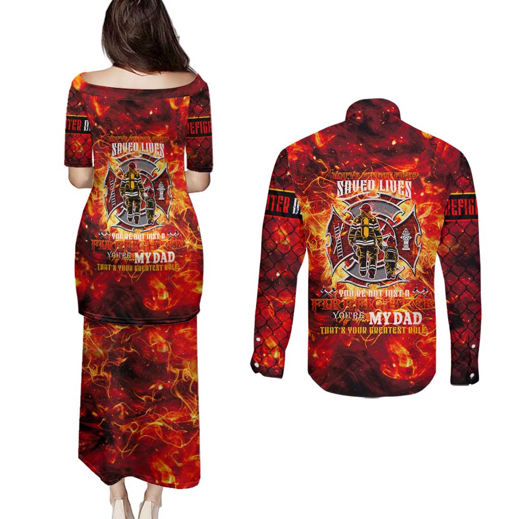 Firefighter Dad Couples Matching Puletasi and Long Sleeve Button Shirt a Hero in the Flames - a Light in Our Lives