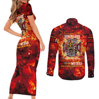 Firefighter Dad Couples Matching Short Sleeve Bodycon Dress and Long Sleeve Button Shirt a Hero in the Flames - a Light in Our Lives