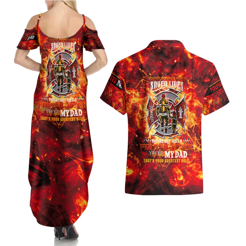 Firefighter Dad Couples Matching Summer Maxi Dress and Hawaiian Shirt a Hero in the Flames - a Light in Our Lives