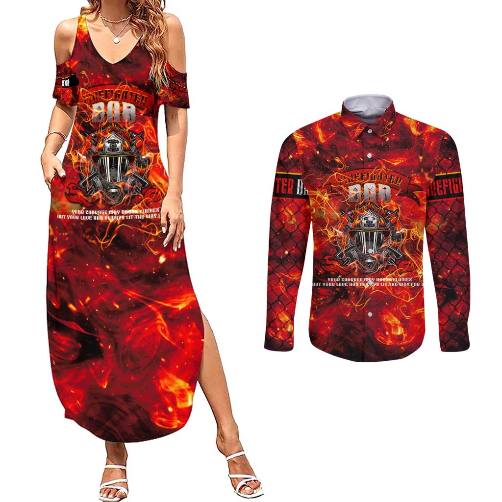 Firefighter Dad Couples Matching Summer Maxi Dress and Long Sleeve Button Shirt a Hero in the Flames - a Light in Our Lives