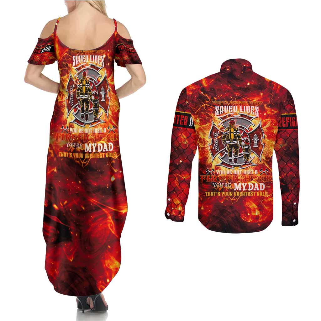 Firefighter Dad Couples Matching Summer Maxi Dress and Long Sleeve Button Shirt a Hero in the Flames - a Light in Our Lives