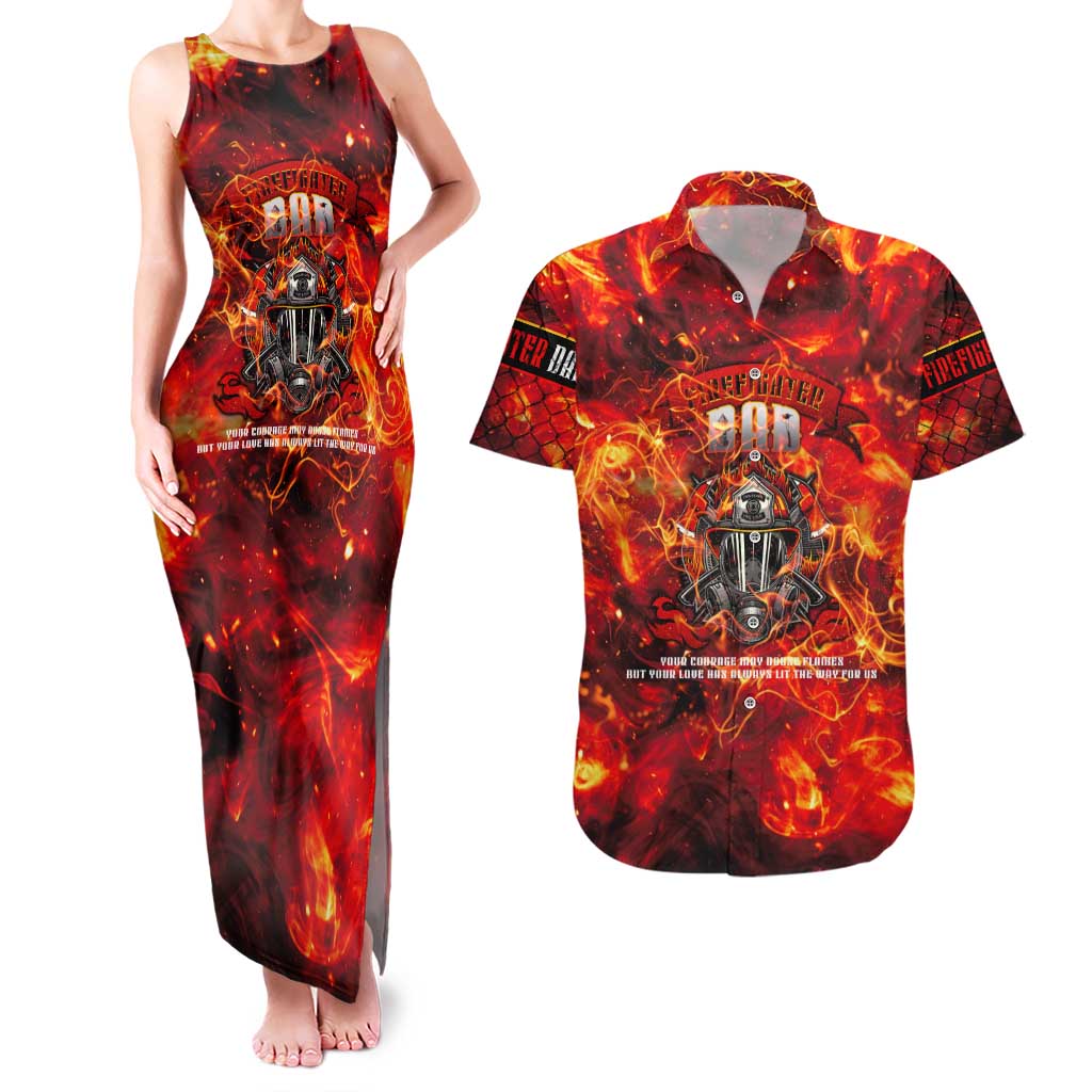 Firefighter Dad Couples Matching Tank Maxi Dress and Hawaiian Shirt a Hero in the Flames - a Light in Our Lives