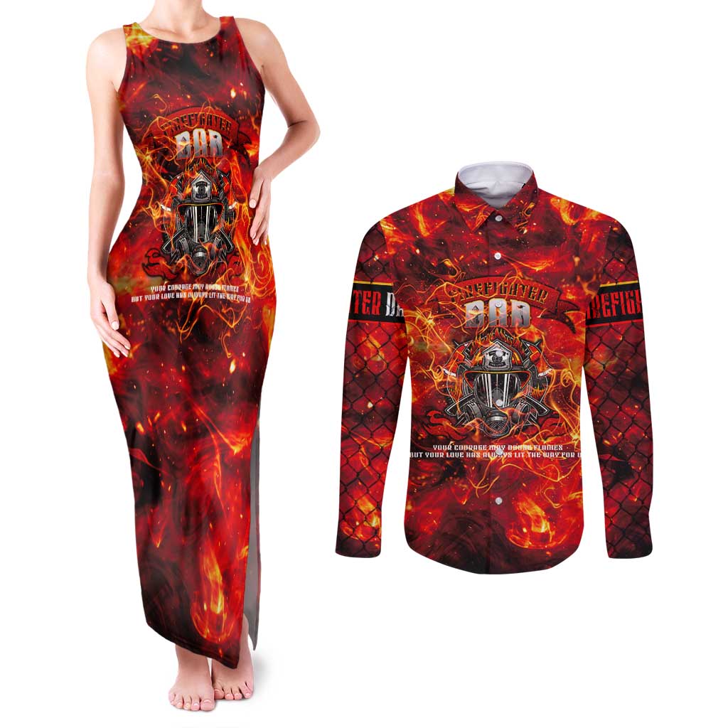 Firefighter Dad Couples Matching Tank Maxi Dress and Long Sleeve Button Shirt a Hero in the Flames - a Light in Our Lives