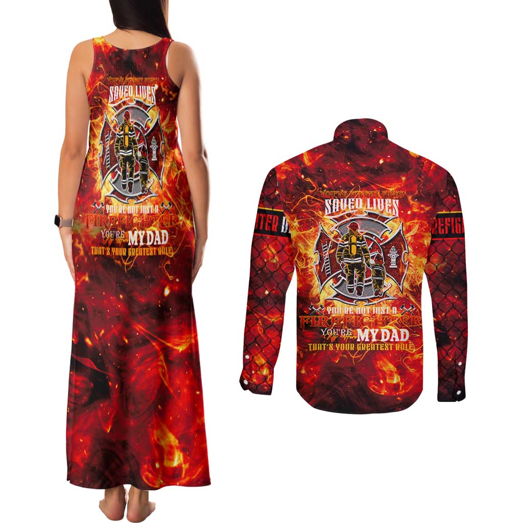 Firefighter Dad Couples Matching Tank Maxi Dress and Long Sleeve Button Shirt a Hero in the Flames - a Light in Our Lives