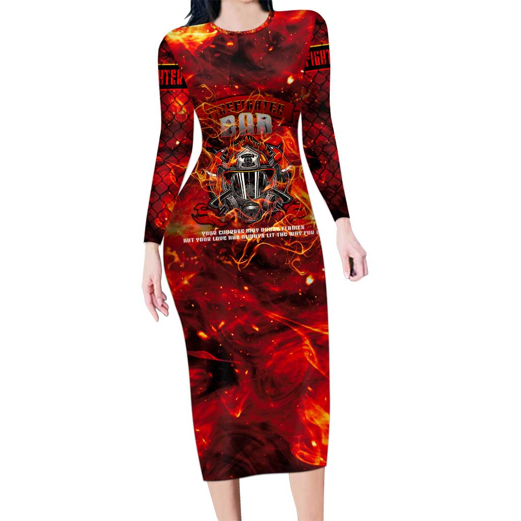 Firefighter Dad Family Matching Long Sleeve Bodycon Dress and Hawaiian Shirt a Hero in the Flames - a Light in Our Lives