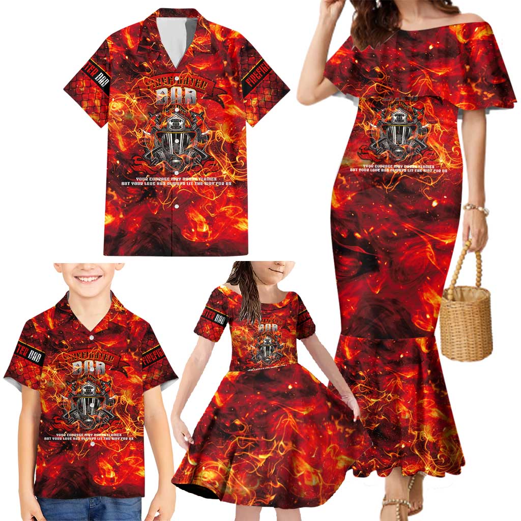 Firefighter Dad Family Matching Mermaid Dress and Hawaiian Shirt a Hero in the Flames - a Light in Our Lives