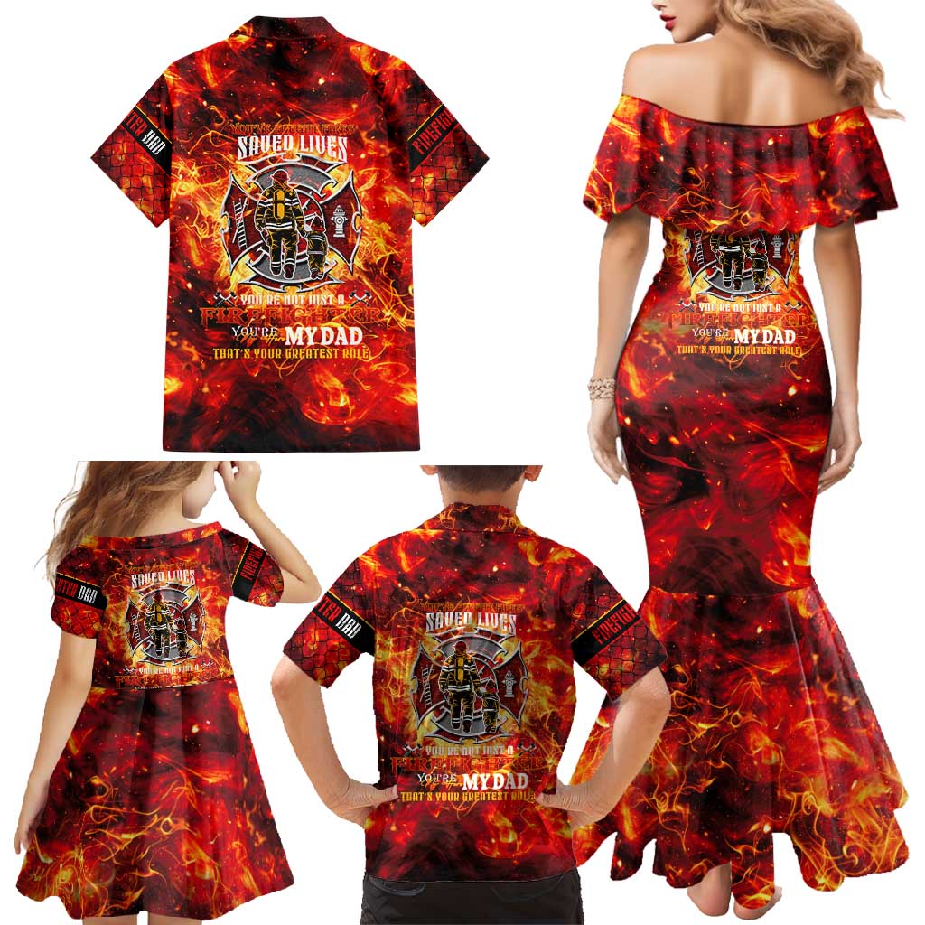 Firefighter Dad Family Matching Mermaid Dress and Hawaiian Shirt a Hero in the Flames - a Light in Our Lives