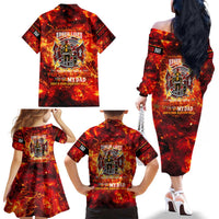 Firefighter Dad Family Matching Off The Shoulder Long Sleeve Dress and Hawaiian Shirt a Hero in the Flames - a Light in Our Lives