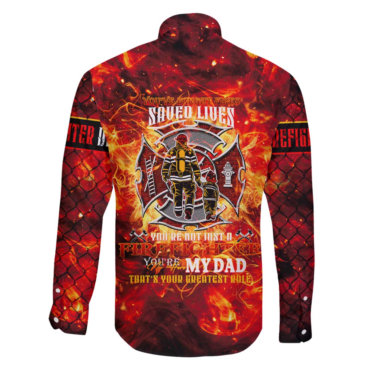 Firefighter Dad Family Matching Off The Shoulder Long Sleeve Dress and Hawaiian Shirt a Hero in the Flames - a Light in Our Lives